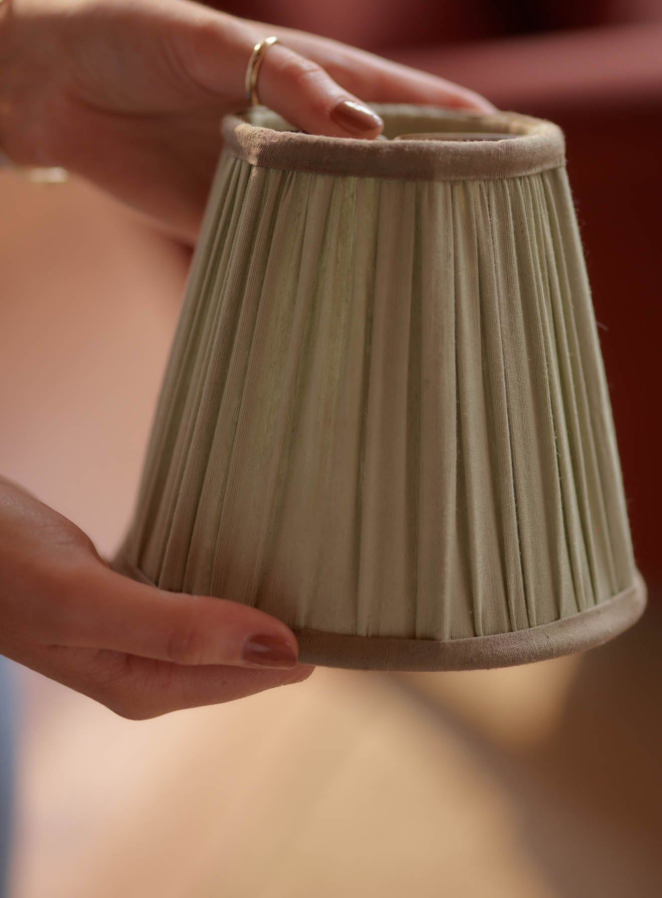 Gathered Silk Lampshade, Small, Sage