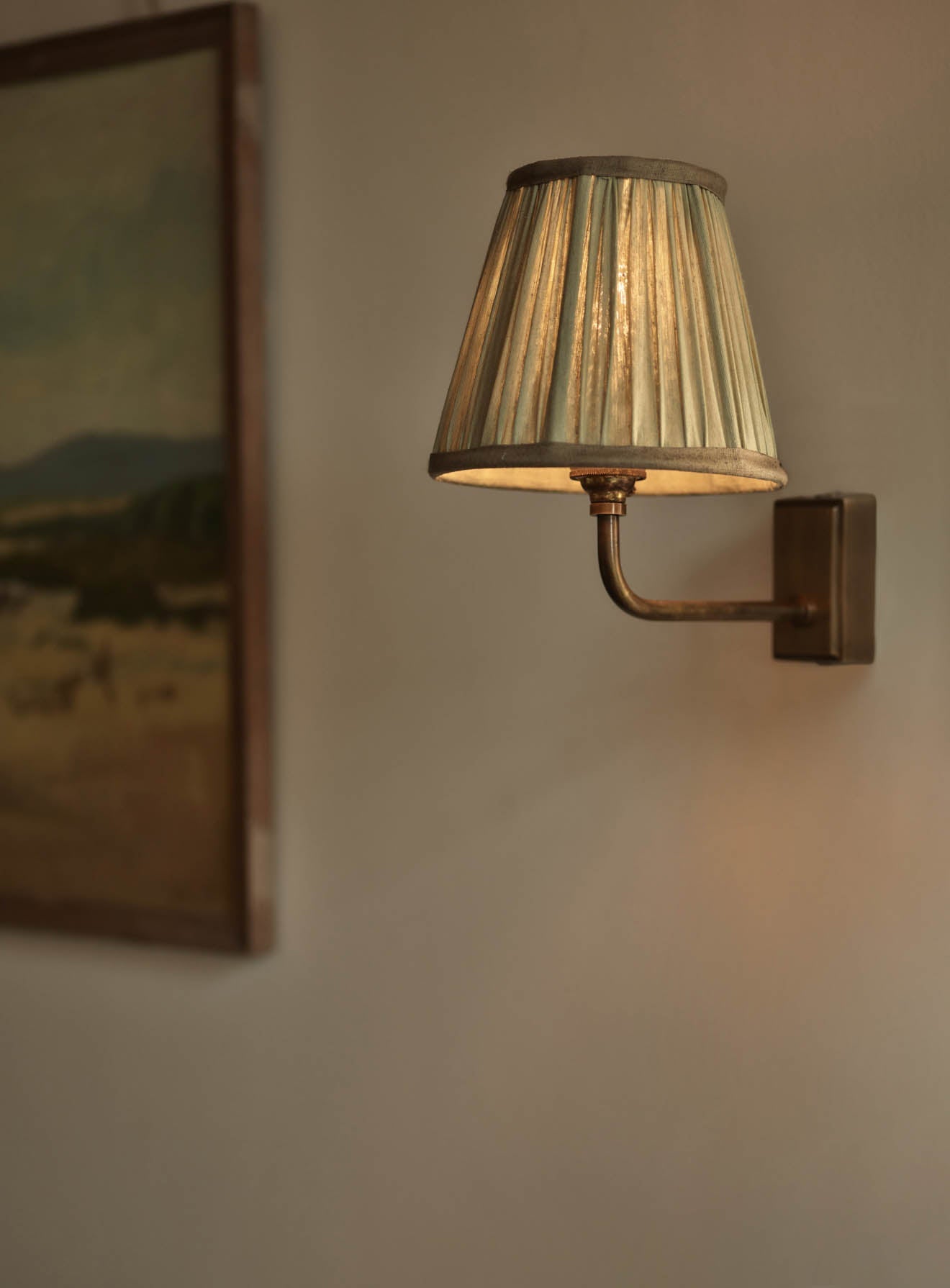 Gathered Silk Lampshade, Small, Sage